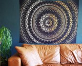 Wandkleed – Wanddecoratie – Mandala Kleed – 200x150 CM – Donkerblauw-Zwart met Goud – Tafelkleed – Picknickkleed – Bedsprei - Home Decoratie - Wandhanger - Muurkleed