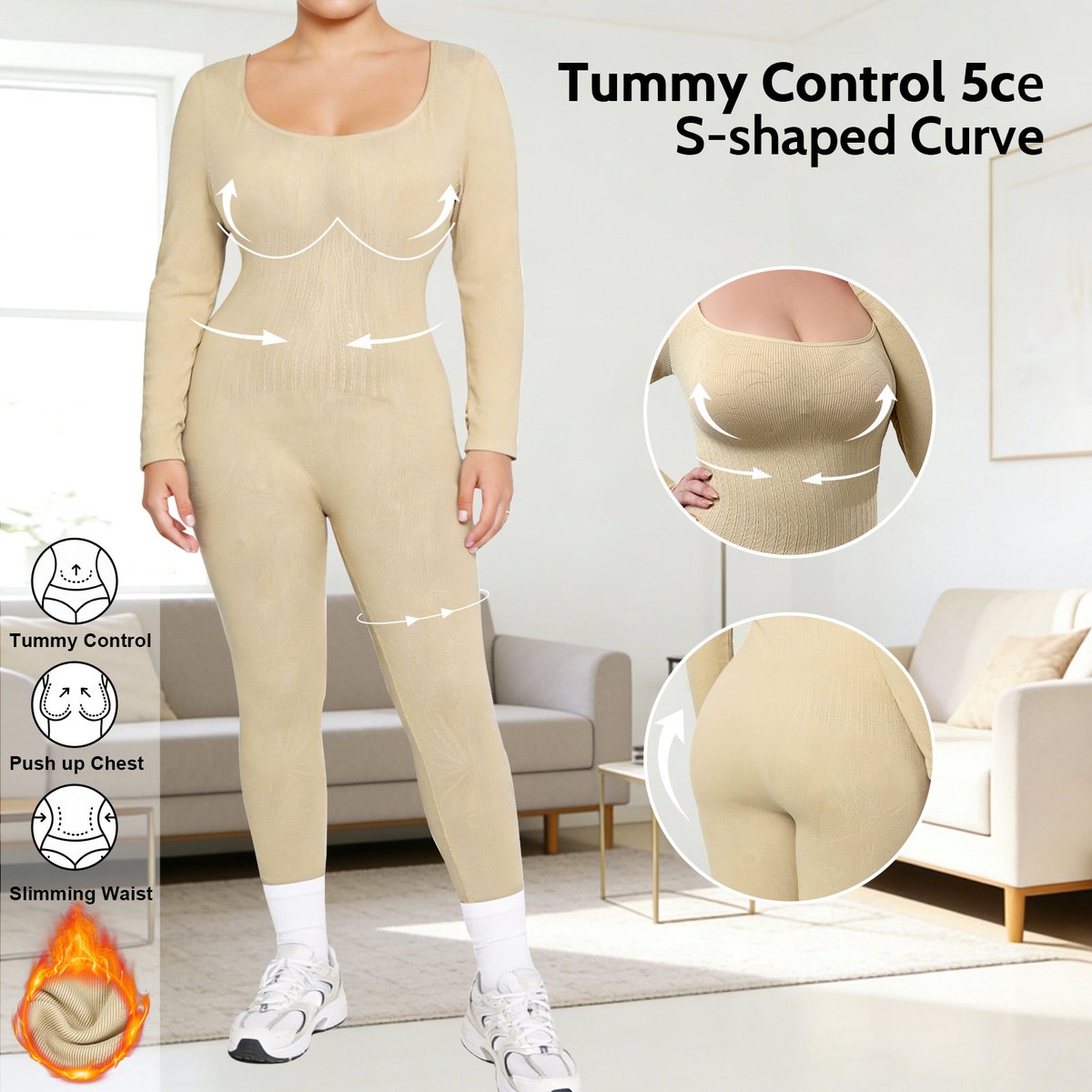 Plus Size Panty – Dames Seamless Gevoerd & Corrigerend legging - Bodyfashion Dream Shaper Bodysuit - Winter-A-Beige-XL