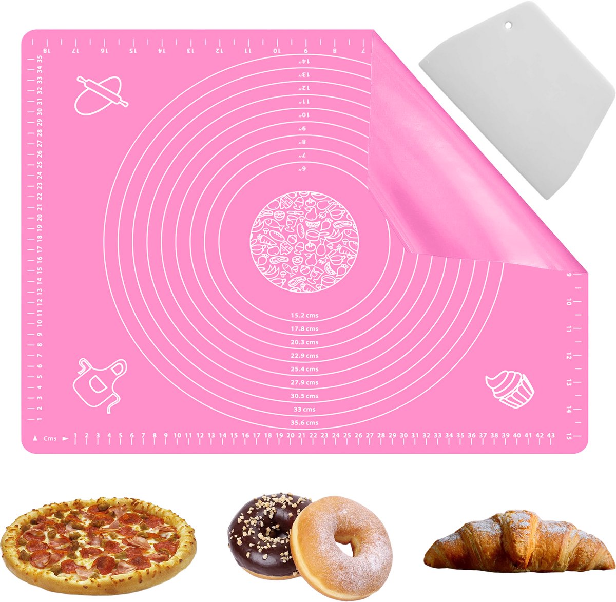 Mmgoqqt 1 Set - Silicone Deegmat + Schraper - Roze Rood - Keuken Accessoire Voor Bakken