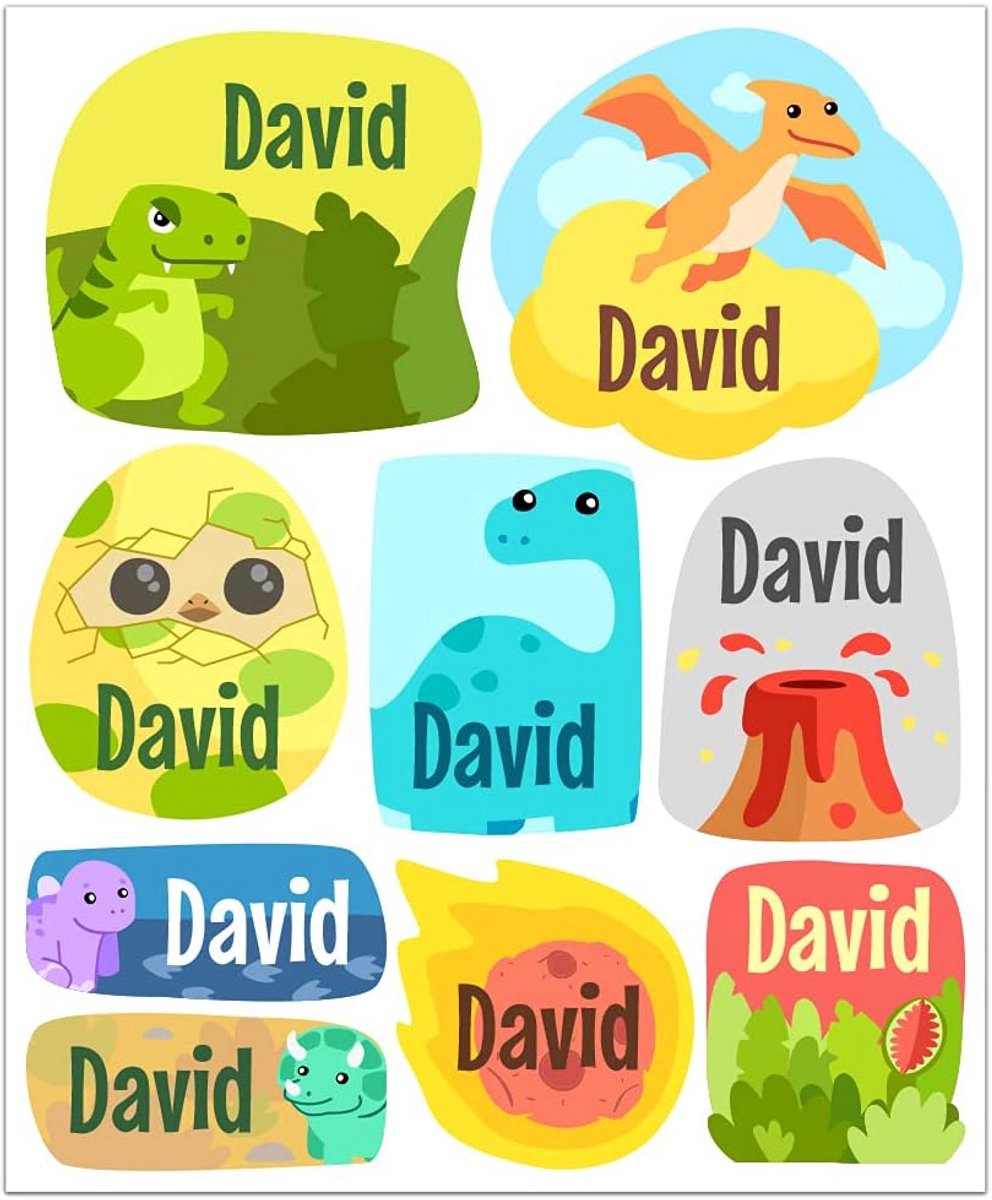 Naamstickers Kinderen met Dinosaurus - Zelfklevende Etiketten voor Speelgoed en Bagage