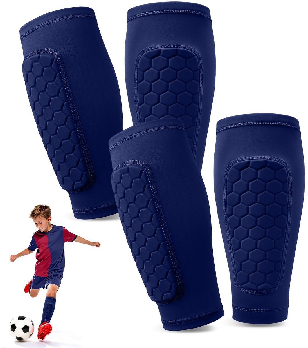 IMPERATORIS® Scheenbeschermers Voetbal - Scheenlapjes - Harde Kap met Foam - Met Enkelbescherming en Klittenband - Voor Training - 2 Paar - Donkerblauw