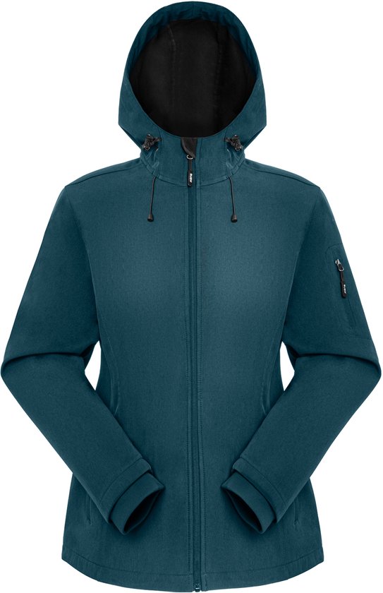 BUBW® Softshell Jas - Softshell Jas Dames Waterdicht - Waterdicht Winddicht Outdoorjas Warme Fleece Voering - Met Capuchon - Groenblauw - Maat M