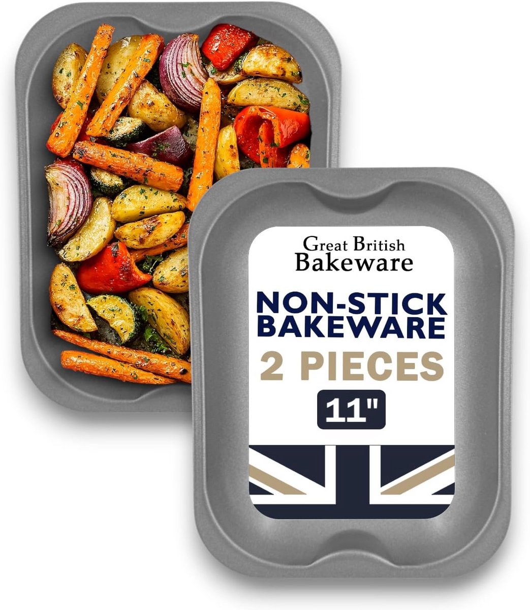 Set van 2x Kleine RVS Bakvormen 28cm - Non-Stick Roosteren en Ovenplaat