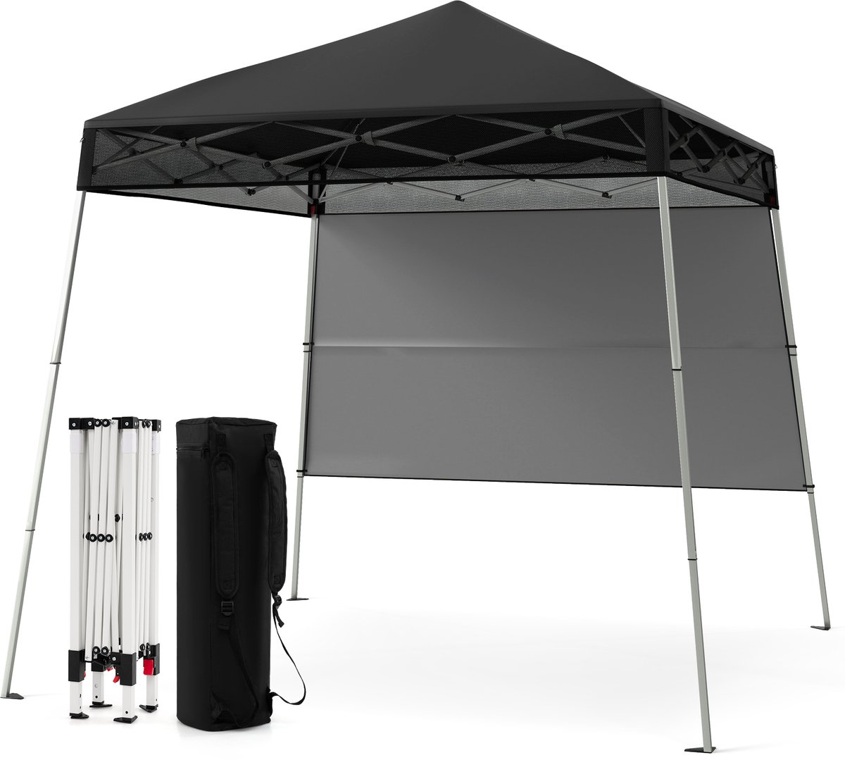 COSTWAY Paviljoen, 2 x 2 m, pop-up vouwpaviljoen, in hoogte verstelbaar, met zijwand en bodemhaken, waterdicht en zonwering, partytent, tuintent met tas, tuinpaviljoen voor tuin, feest (zwart)