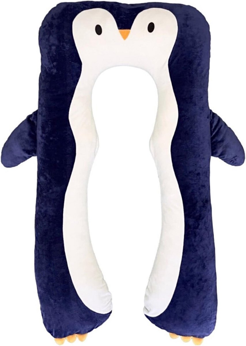 Zijslaapkussen pinguïn voor kinderen - anti-stress ADHD-kussen - multifunctioneel comfortkussen - groot knuffelkussen - katoen in dierenvorm