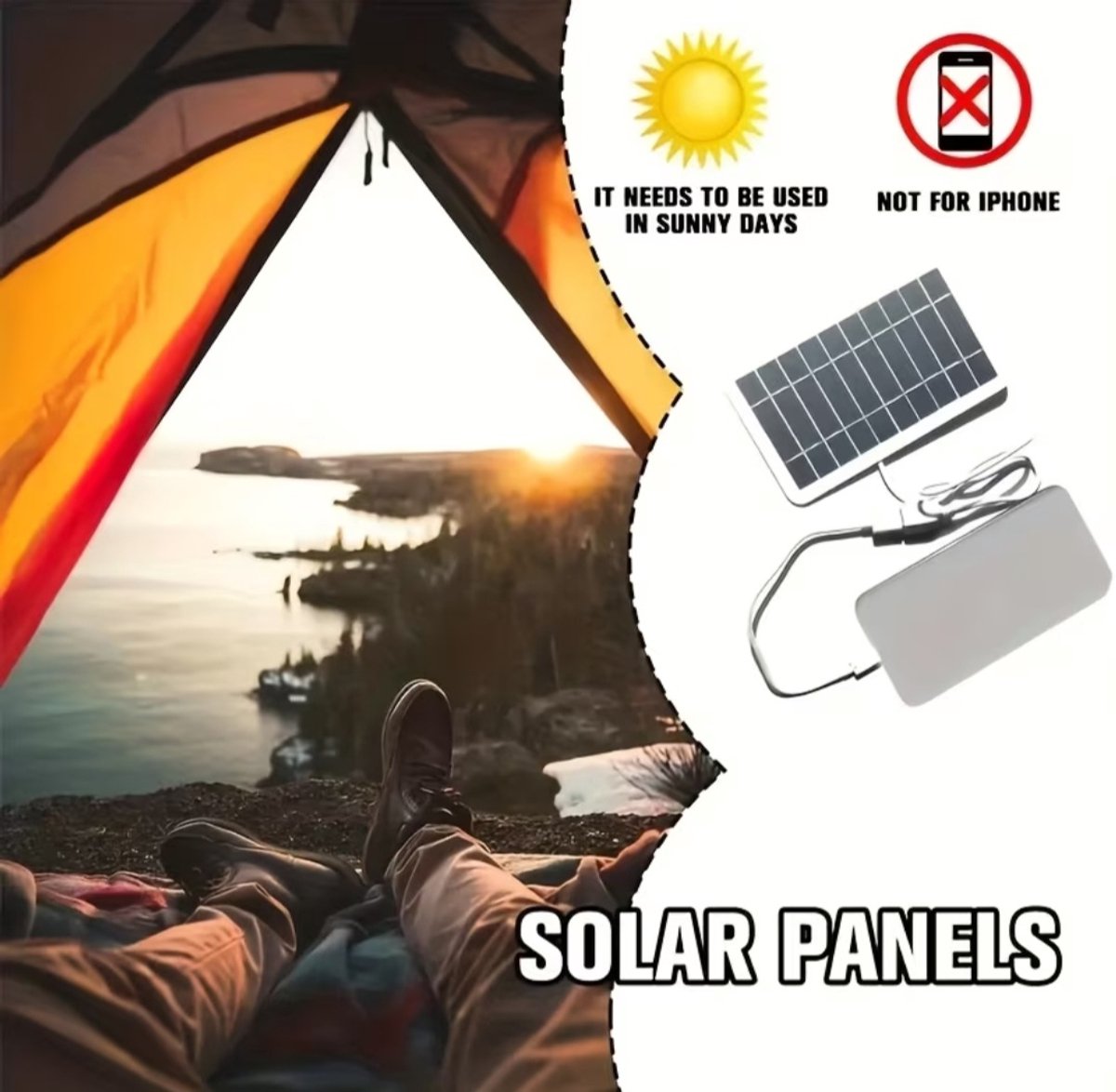 Noodsituatie noodlader Set van 2 Draagbaar Zonnepaneel Oplader voor Powerbanks en Kleine Apparaten – USB Solar Charger – Ideaal voor Kamperen – Niet Geschikt voor iPhone – foto 3
