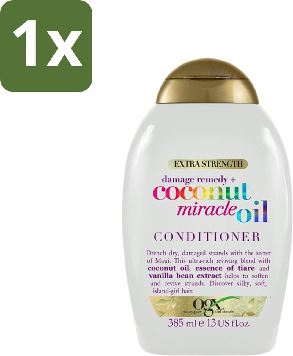 1 x OGX - Coconut Miracle Oil - Conditioner - Herstellend - Voor Beschadigd Haar - 385 ml - Haarkleur - Haarverzorging - Haarherstel - Haarversterking - Haarpluis