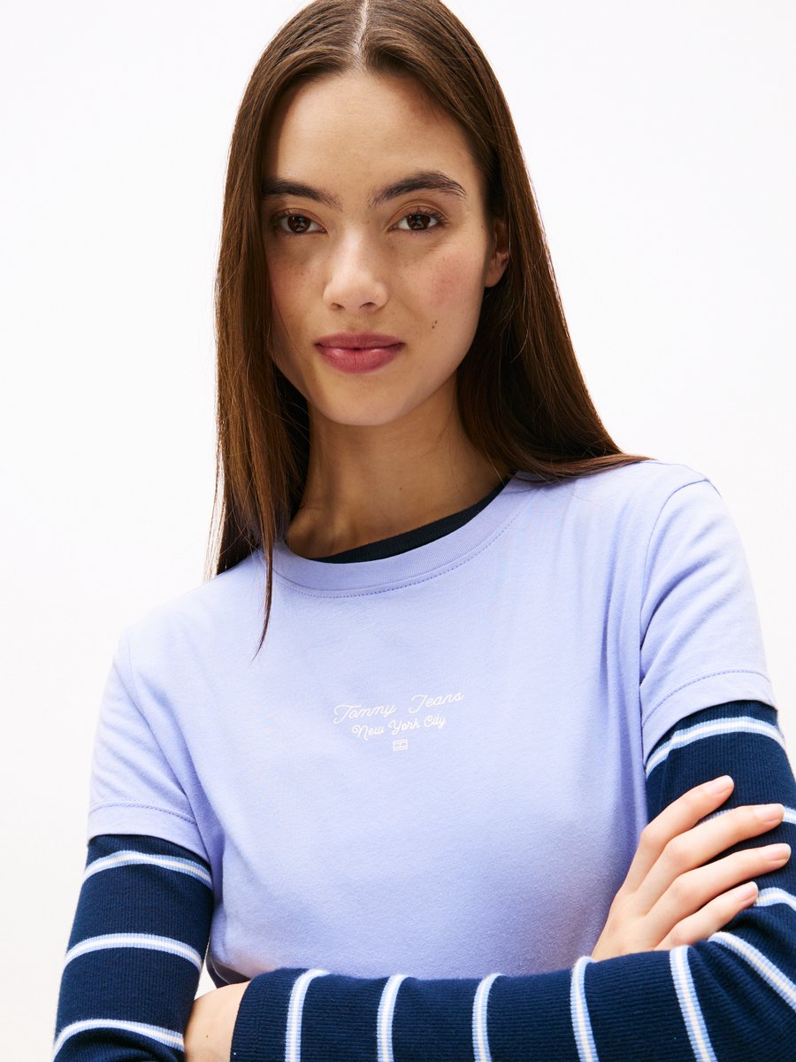 Tommy Jeans T-shirt Tjw Slim Ess Logo 1 Tee Ext Dw0dw21542 C5z Vintage Iris Dames Blauw
