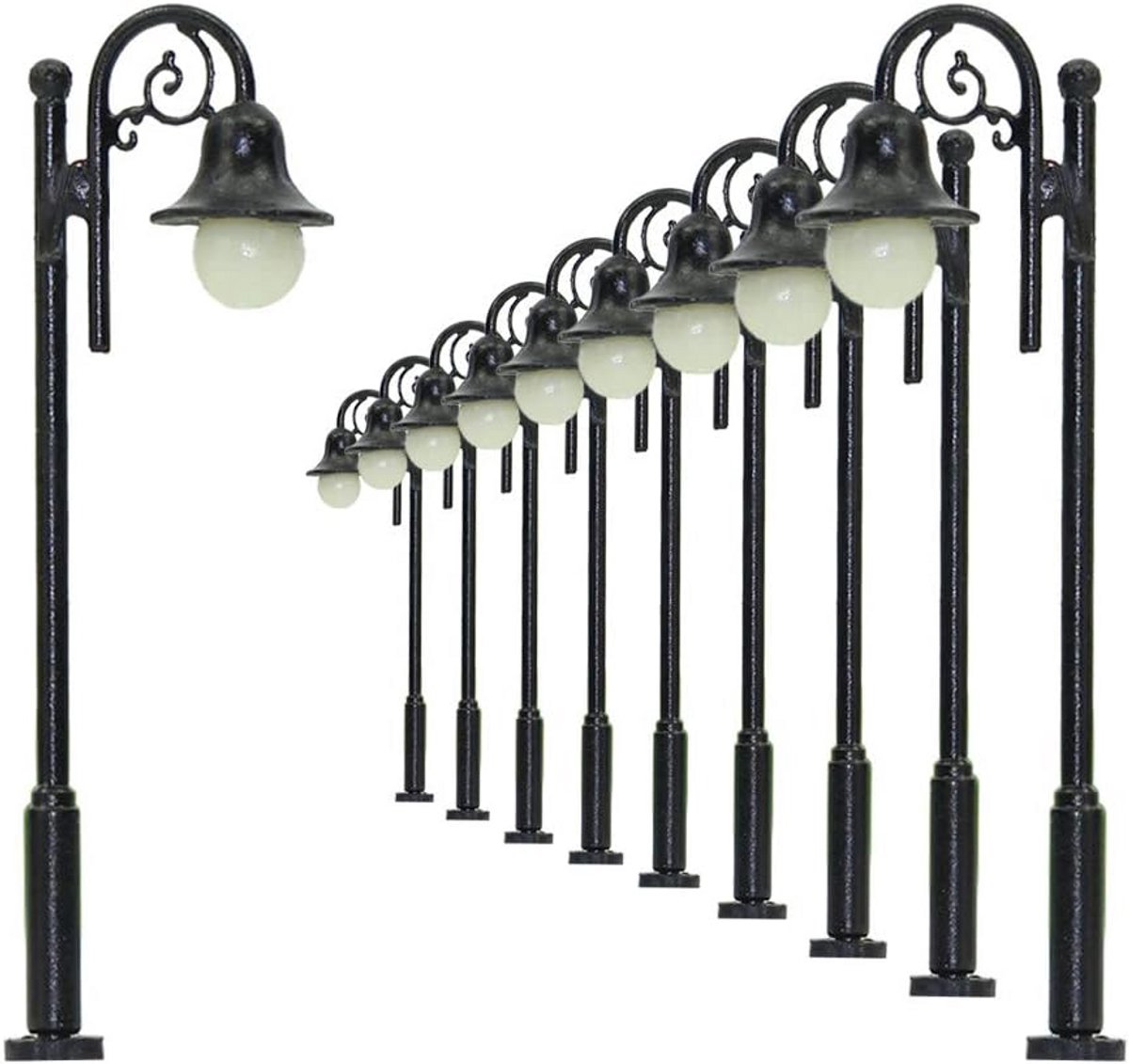 10x LED Straatlantaarns 50mm Modelspoor Verlichting Schaal N/TT Warm Wit