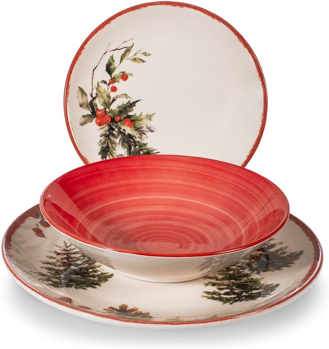 18-delig Servies Kerst Geschikt voor 6 Personen - Steengoed Kerstservies Rood