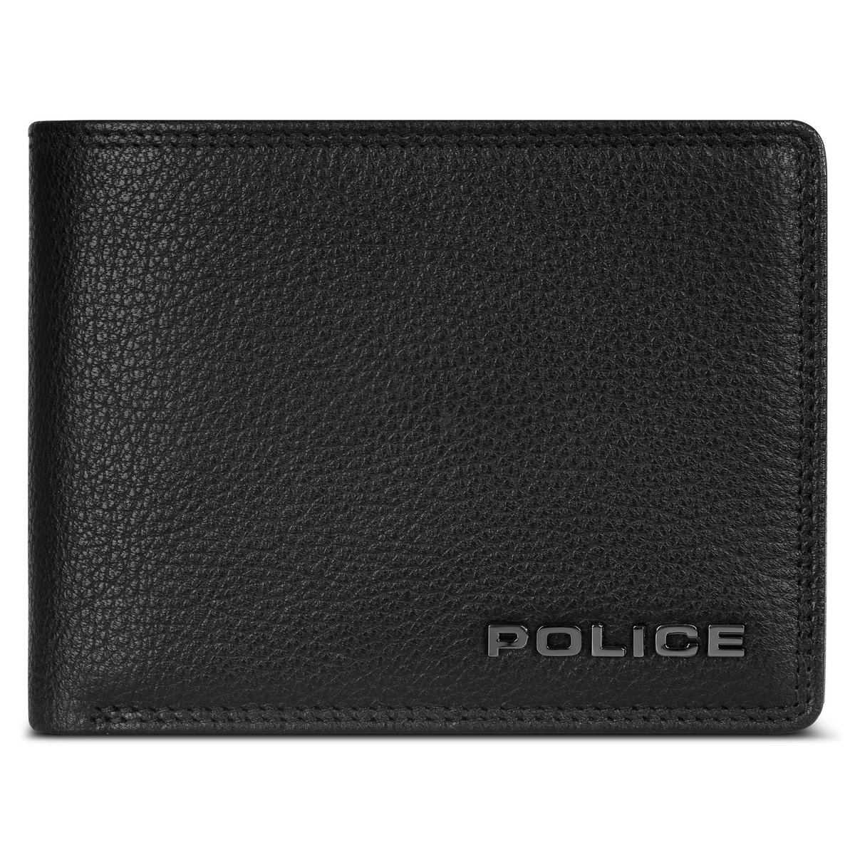 Police Portemonnee RFID leer 12 cm uitklapbaar met ritsvak - Jongens - Horizontaal - black