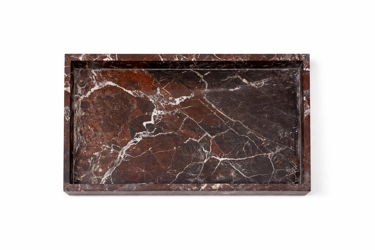 Bordeaux Marmeren Tray van Massief Natuursteen – Rechthoekig Decoratief Dienblad – Tijdloze Elegantie & Veelzijdig Design – 20 x 40 x 5 cm