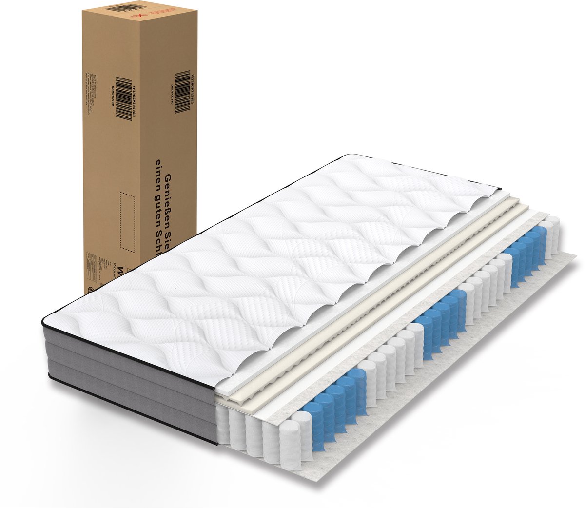 Deluxe pocketvering matras 90x200 cm - H3 stevigheid - Met 1000 veren, Lyocell tijk, 7-zones ondersteuning