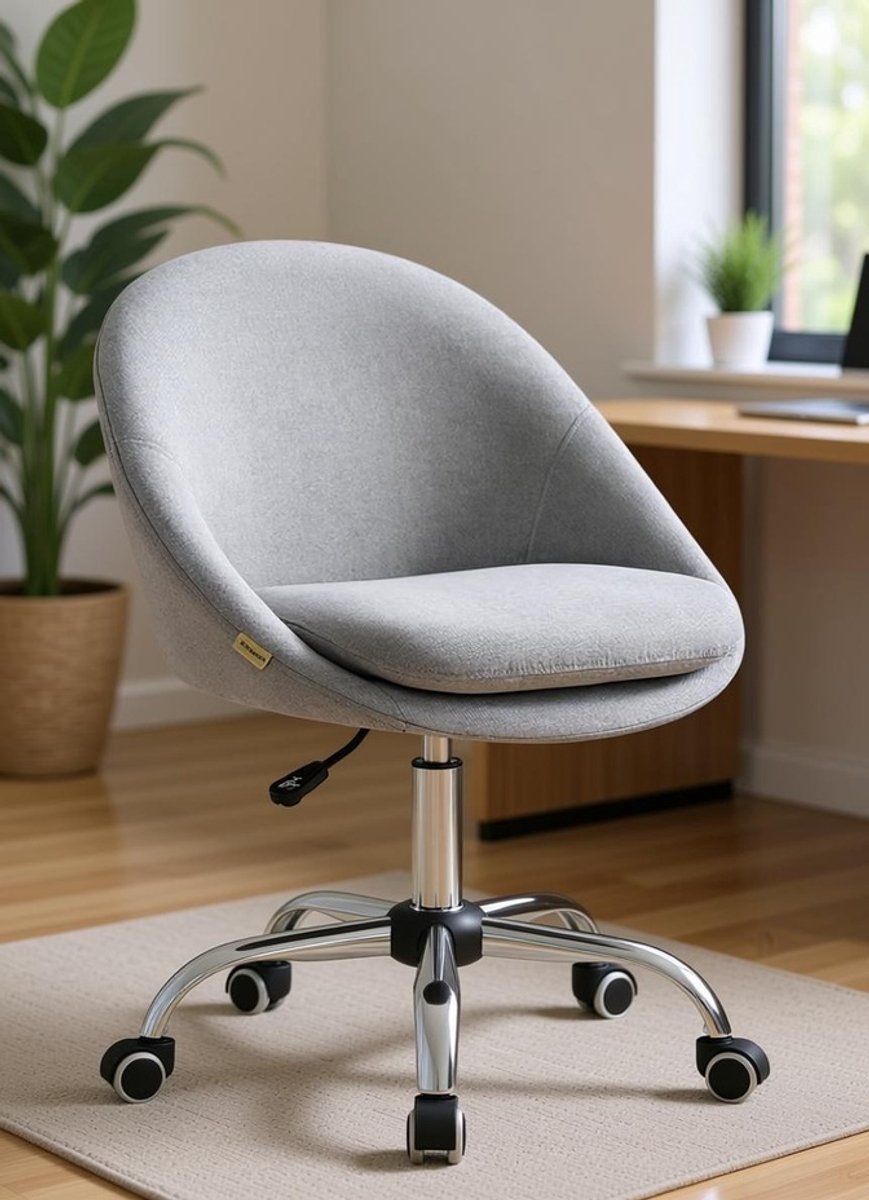 Ergonomische Bureaustoel Zonder Armleuningen – Compact, Verstelbaar, Comfortabele Make-up & Thuiswerk Stoel met Zachte Voering – Grijs – House&Garden