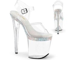 Pleaser - FLAMINGO808MLS Sandaal met enkelband, Paaldans schoenen - US 7 - 37 Shoes - Gebroken wit/Transparant