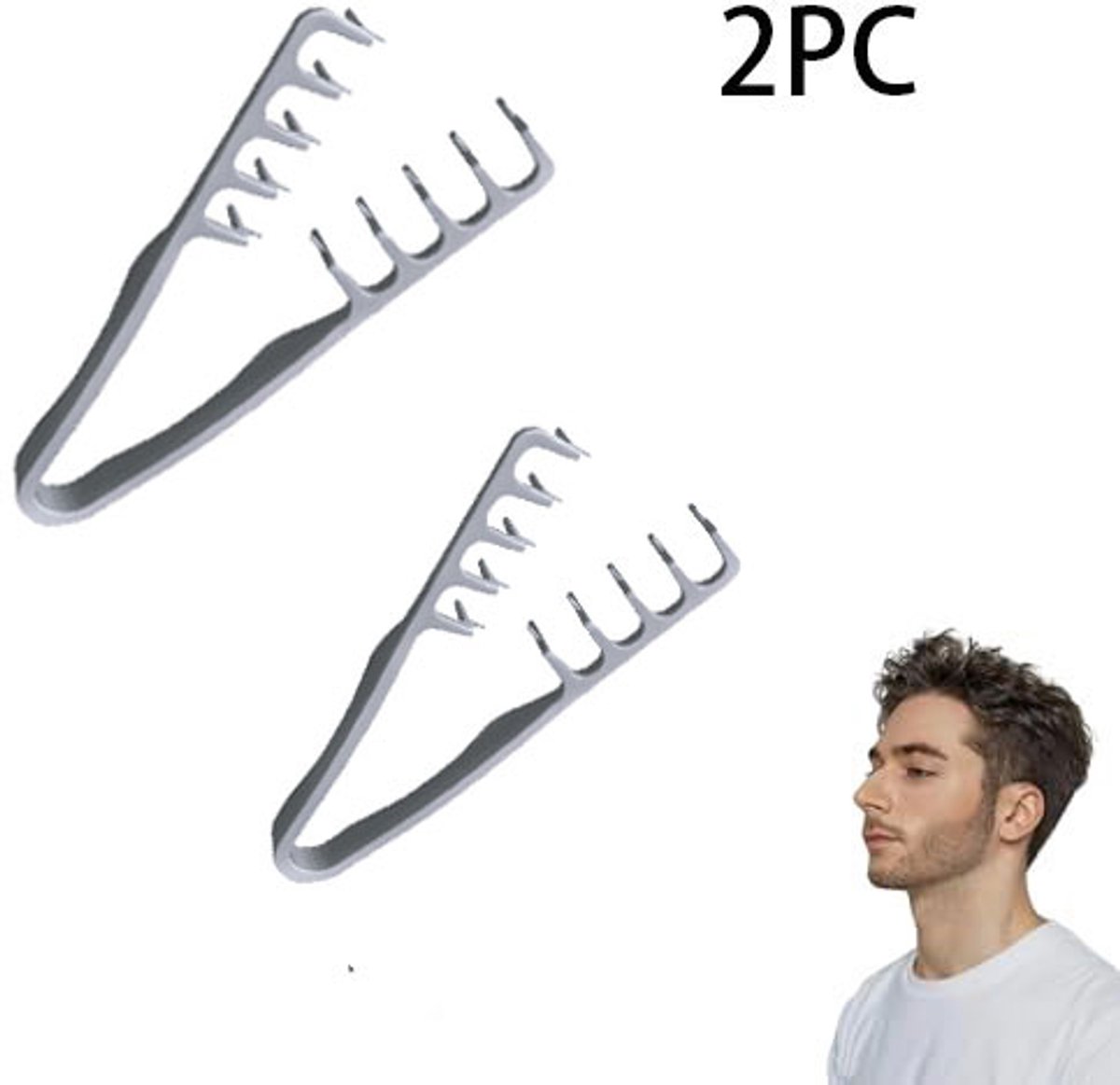 2- Stuks Haarstylingkam - Haarstylingtool - Kam met textuur - Texturerende kam - Kam met brede tanden - Volumegevende kam met textuur - Met antislip handvat - Kam met brede tanden voor het creëren van textuur - Grijs