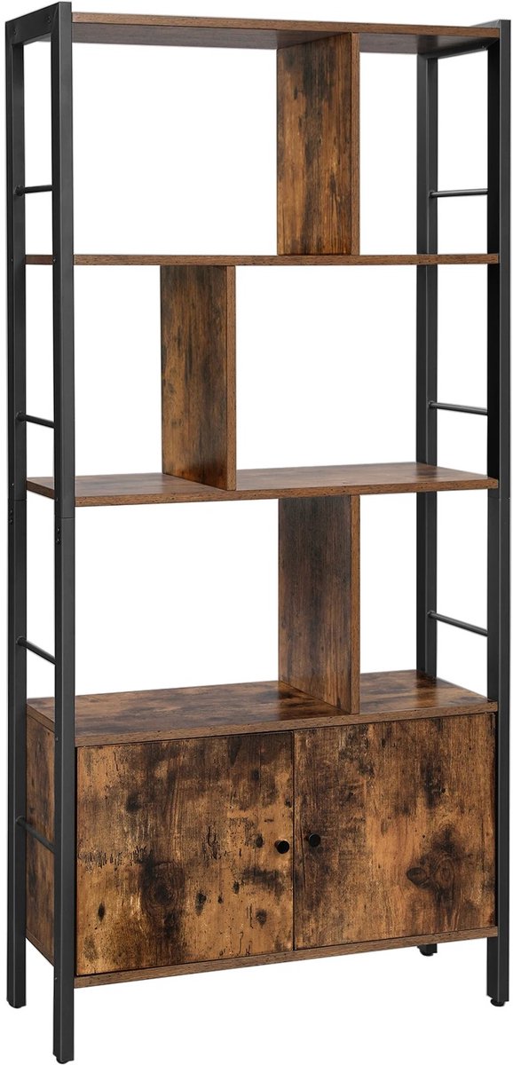 Amolass - Kast - Boekenkast - Boekenrek - Opbergkast - 4-Planken - Met Deurtjes - Hout - B