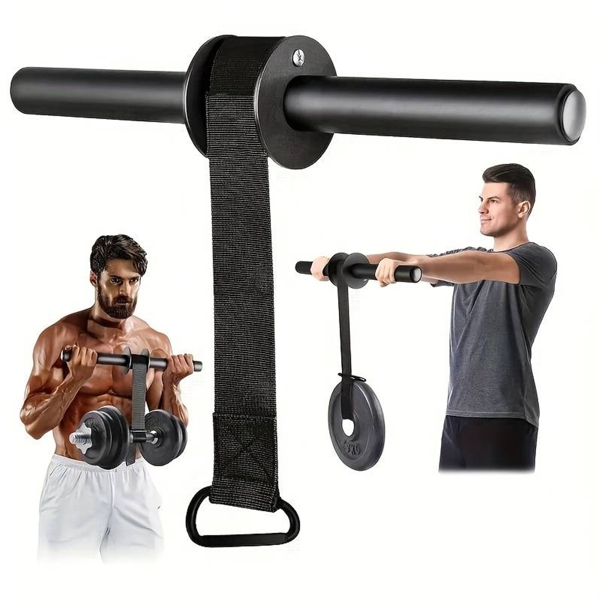 Krachttrainer voor onderarmen en polsen - 39,5 cm lange ijzeren stang, antislip handgreep, verstelbare band, robuust armtrainingsapparaat, geschikt voor thuissporters.