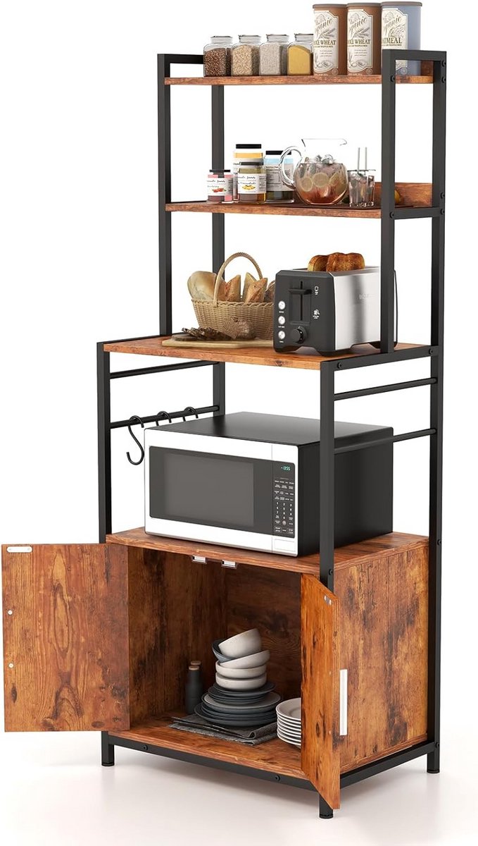 Keukenrek met 4 etages, microgolfovenhouder en haken, industrieel design