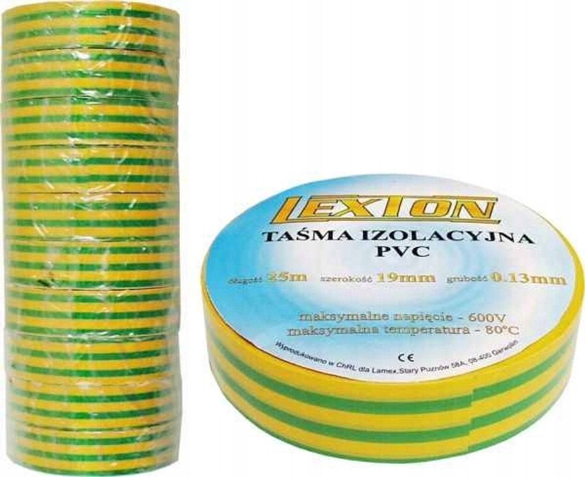 2x Lexton Isolatietape PVC Groen-Geel 19mm x 25m