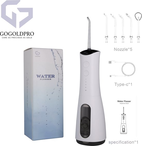 GoGoldPro - Waterflosser – Tandsteen verwijderaar – Mondspoeling, Monddouche – LED – Flosapparaten - Mondhygiëne & Tandverzorging - Wit