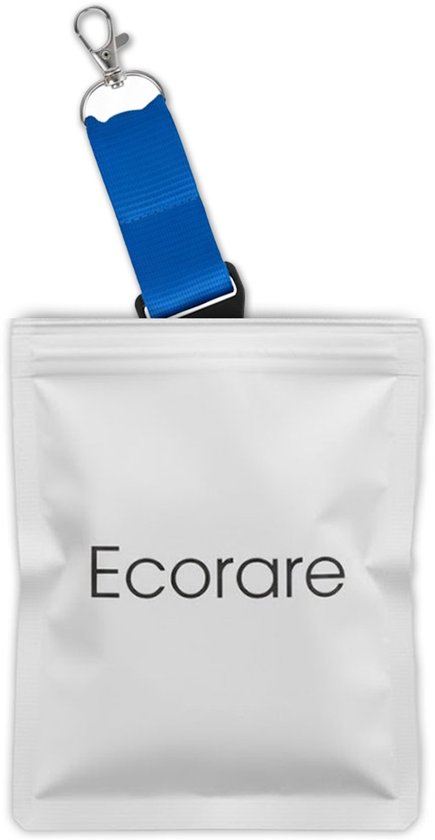 Wit Ecorare zakje met blauw koord met karabijnsluiting
