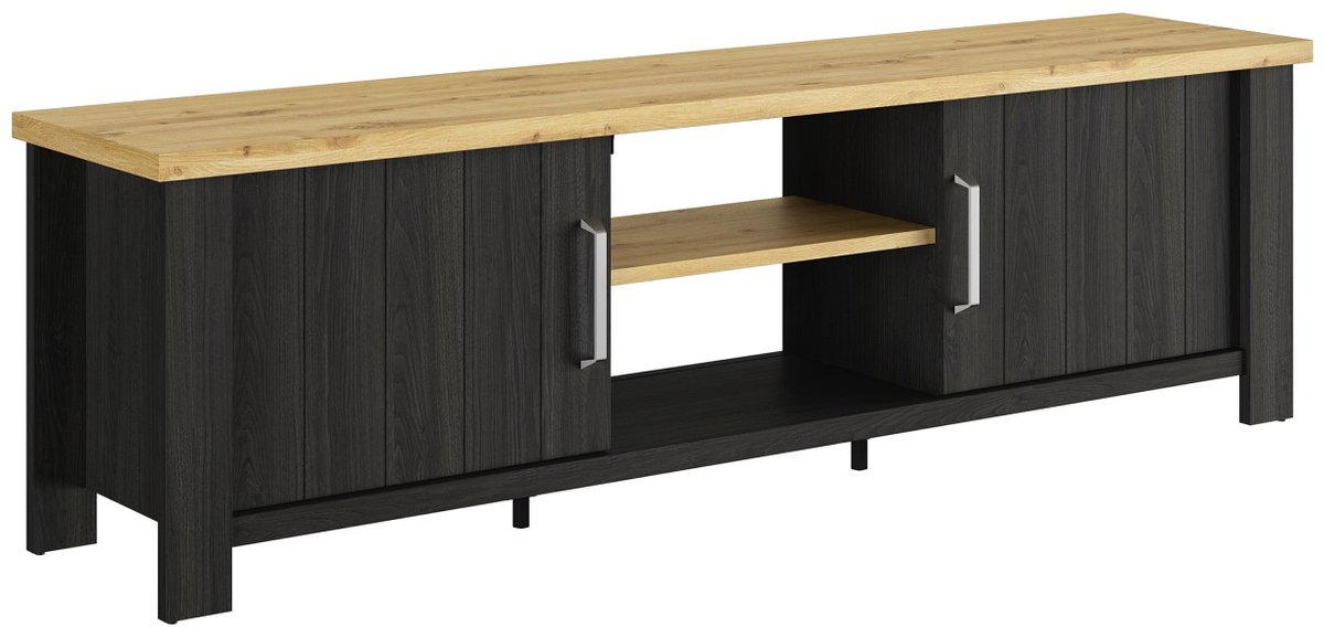 Gami Belfurn - TV-meubel Sequoia – 2 deuren – zwart met eik artisan – 200 cm antraciet