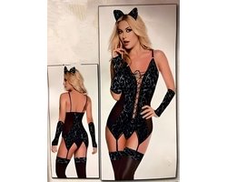 Sexy Lingerieset babydoll – Corset, Slip, Jarretelkousen, Armstukken & Haaraccessoire