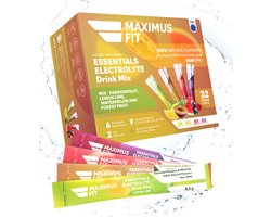 Maxim Maxim MaximusFit Elektrolyten - Elektrolyten Poeder - 32 zakjes van 8.5g - Weinig Suiker - Keto Friendly - Mix (8st. Citroen/Limoen, 8st. Watermeloen, 8st. passievrucht, 8st. Bosvruchten) - 8 stuks