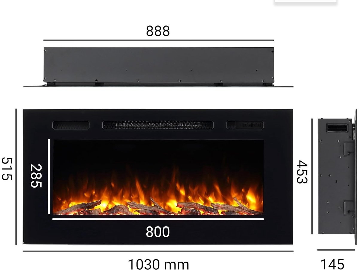 Elektrische Inbouwhaard TasalFurniture Balderia 40" – 3D-Vlameffect, Verwarming 1000/2000W, LED-Verlichting, Afstandsbediening, Timer, Zwart