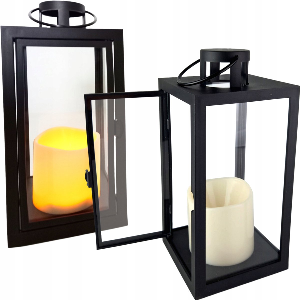 Decoratieve LED Lantaarn met Kaars - Zwart - 21cm