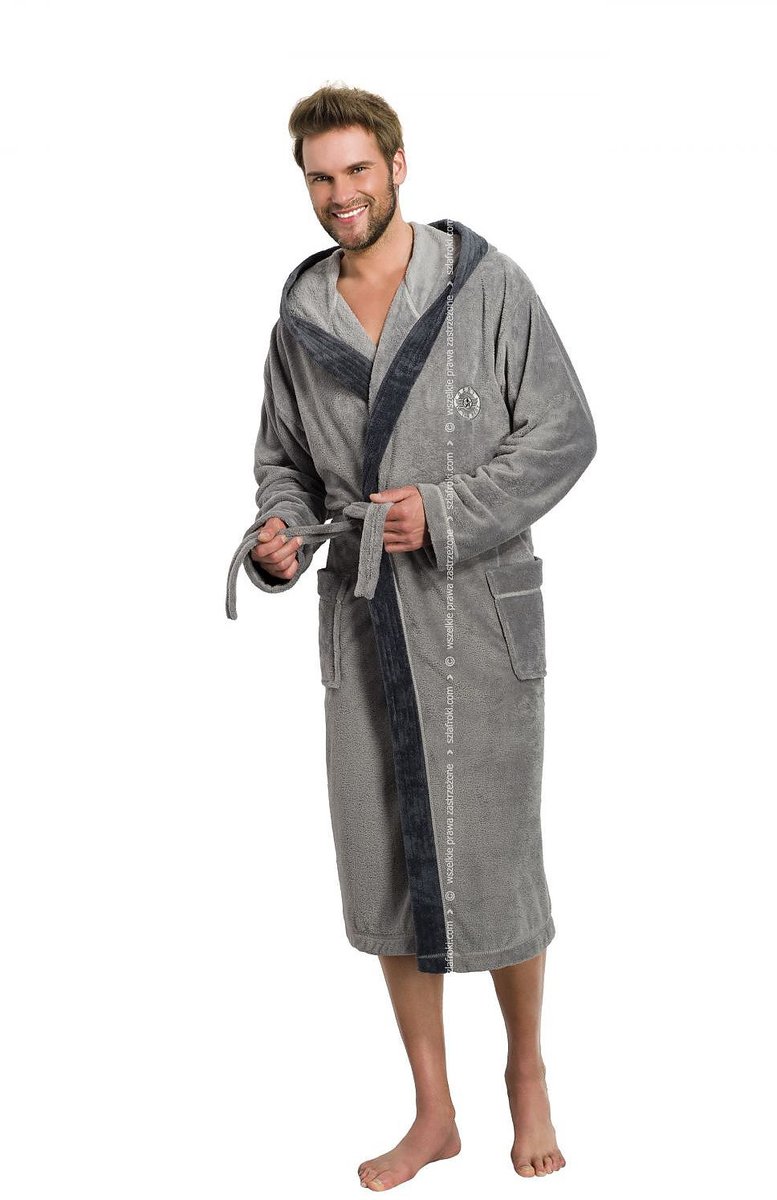 Heren badjas - Lange badjas - Badjas - Badjas met capuchon - Zachte badjas - Grijs - Badjas maat M