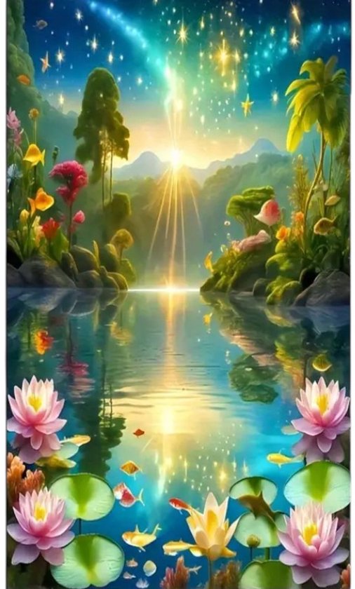 nr 373 Diamond Painting set bloemen meer 20x30cm