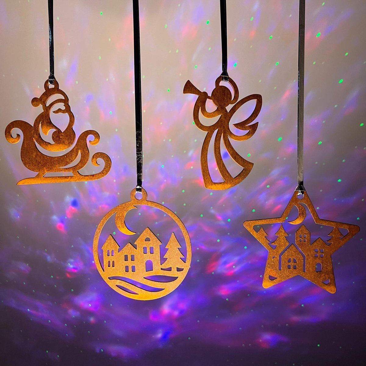 Diron - X-mas set D - kerst decoratie - 4 stuks hangers - metaal roest patina - cortenstaal