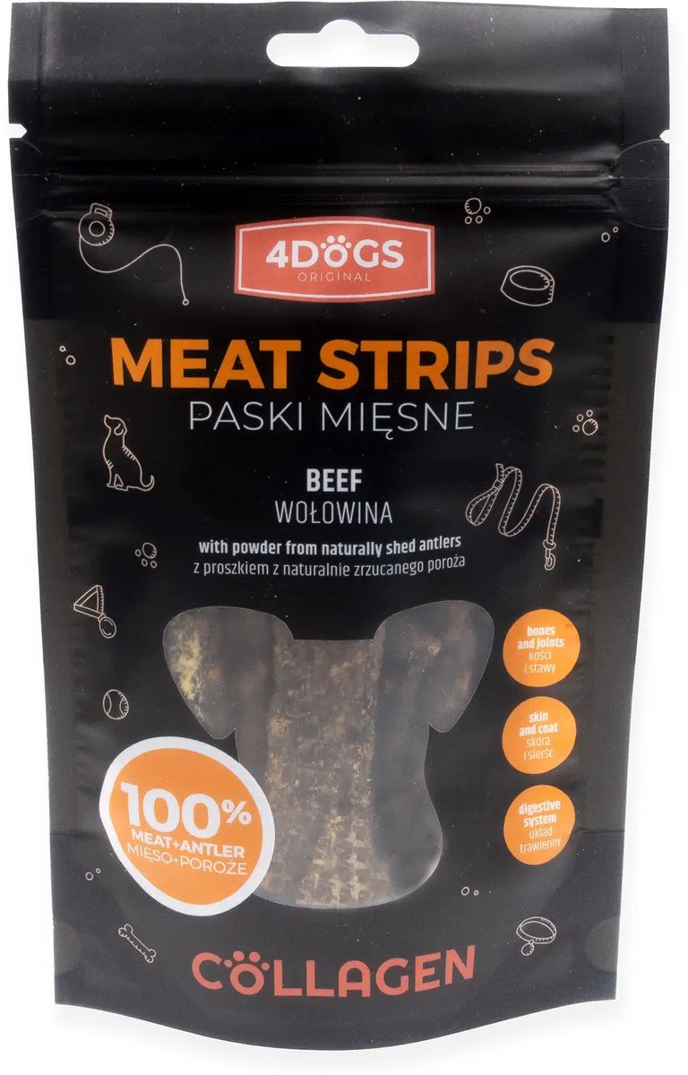 4DOGS – Vleessticks met rundvlees en hertengewei – 100 g – Natuurlijk – Proteïnerijk