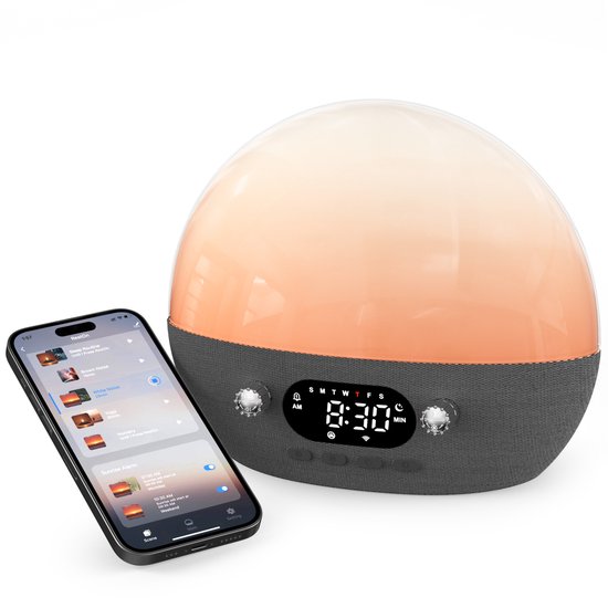 Inga Smart Wake up Light with Wifi App & Bluetooth-luidspreker - Lichtwekker - Zonsopgangwekker - Digitale wekker met 11 White Noise Sound Machine voor kinderen en volwassenen