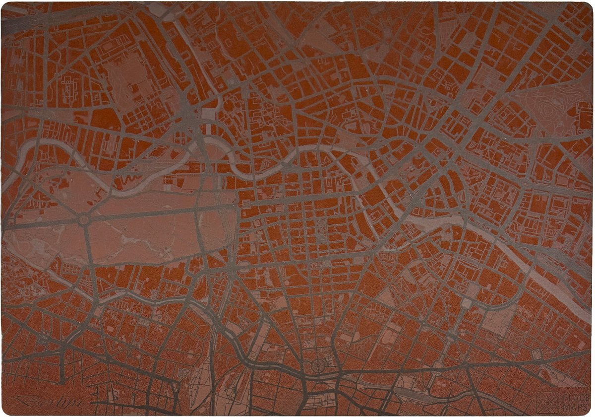 Place Maps Gegraveerde Kunstlederen Placemat Berlijn Kastanjebruin 1 stuk
