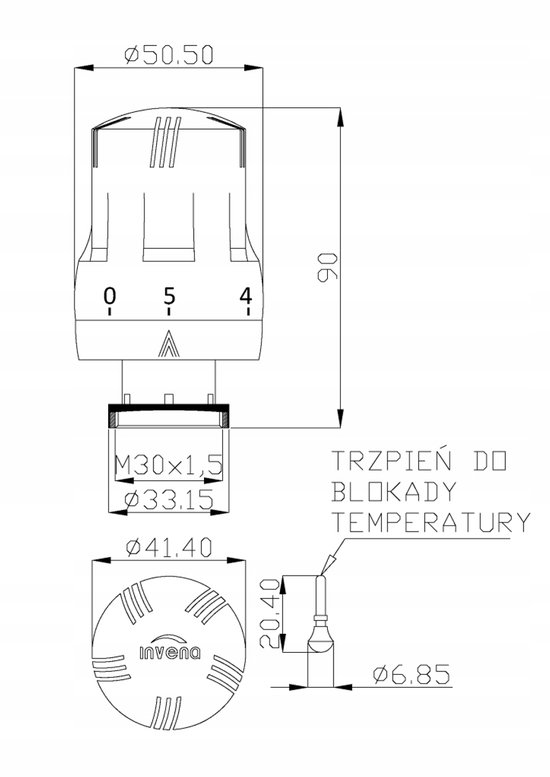 Invena Mini Thermostaatkop M30x15 Prov Wit Bol 