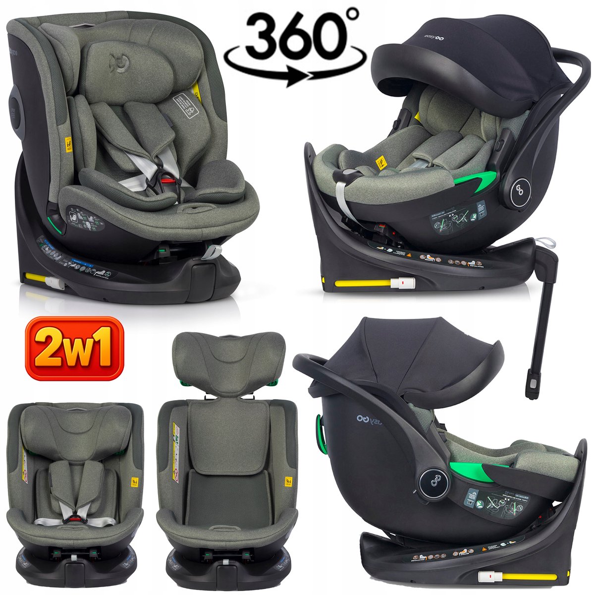 EasyGo Buz Pro 2-in-1 Autostoel met Draaibare ISOFIX Basis (0-36kg)