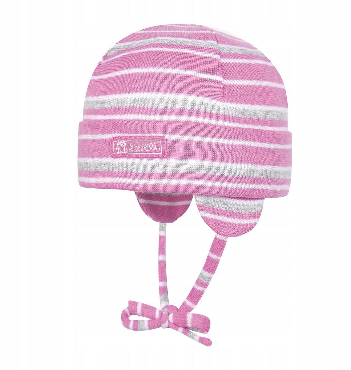 Roze poppenbabymuts met breiwerk, maat 37