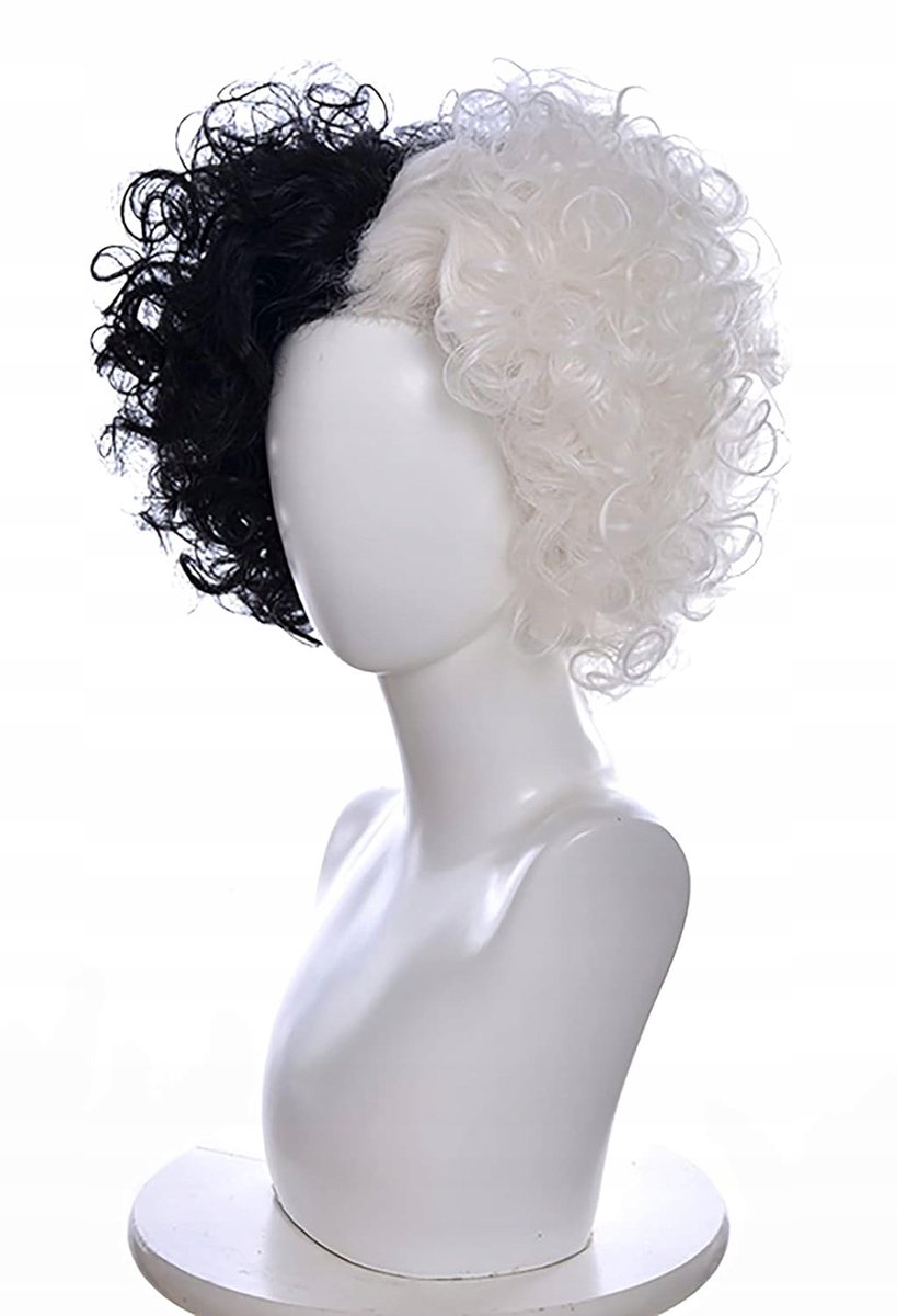Cruella de Vil Pruik - Wit Zwart Synthetisch Haar - 30cm