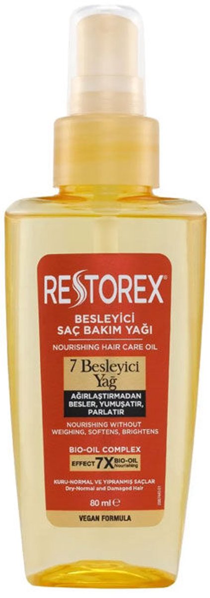 Restorex Voedende Haarolie – 7 Verzorgende Oliën – Bio-Oil Complex – Voor Droog, Normaal en Beschadigd Haar – Vegan Formule – 80 ml
