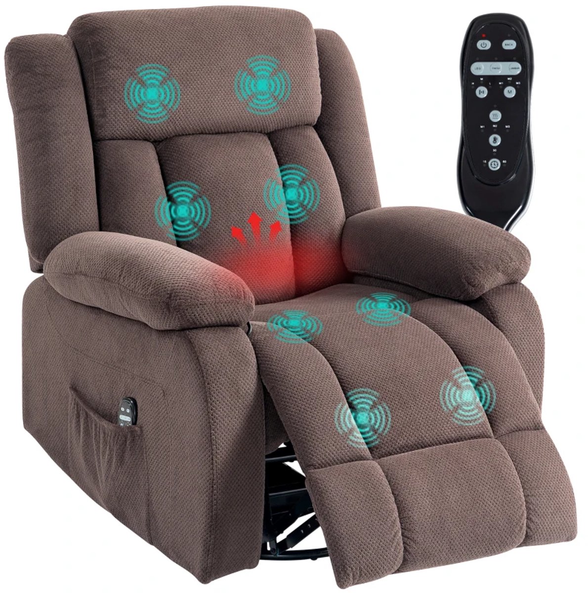 Elektrische Massagestoel - Power Massagefauteuil - 5 Massagestanden - 150 Graden Kantelbaar - Draaibaar - met Massage & Verwarming - met Afstandsbediening - Relaxfauteuil - TV Stoel - Bruin – foto 5
