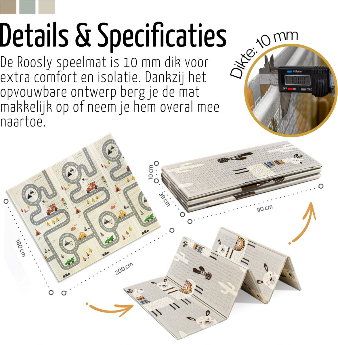 Roosly Speelmat Baby - Speelkleed Baby - Inclusief Opbergtas - babygym - kruipmat - playmat - Dubbelzijdig en opvouwbare Foam XPE 180 x 200 cm - speelgoed - Veilig & Zacht - model Llama – foto 2