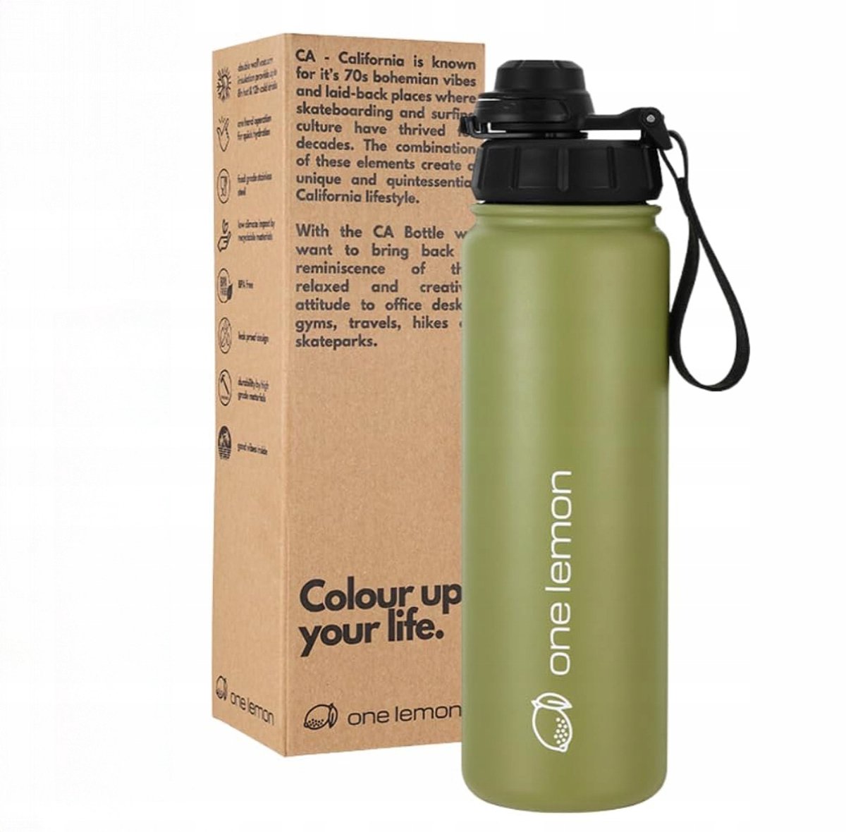 One Lemon Thermos Fles 750ml RVS - Lekvrij, Groen, Bohemian Retro
