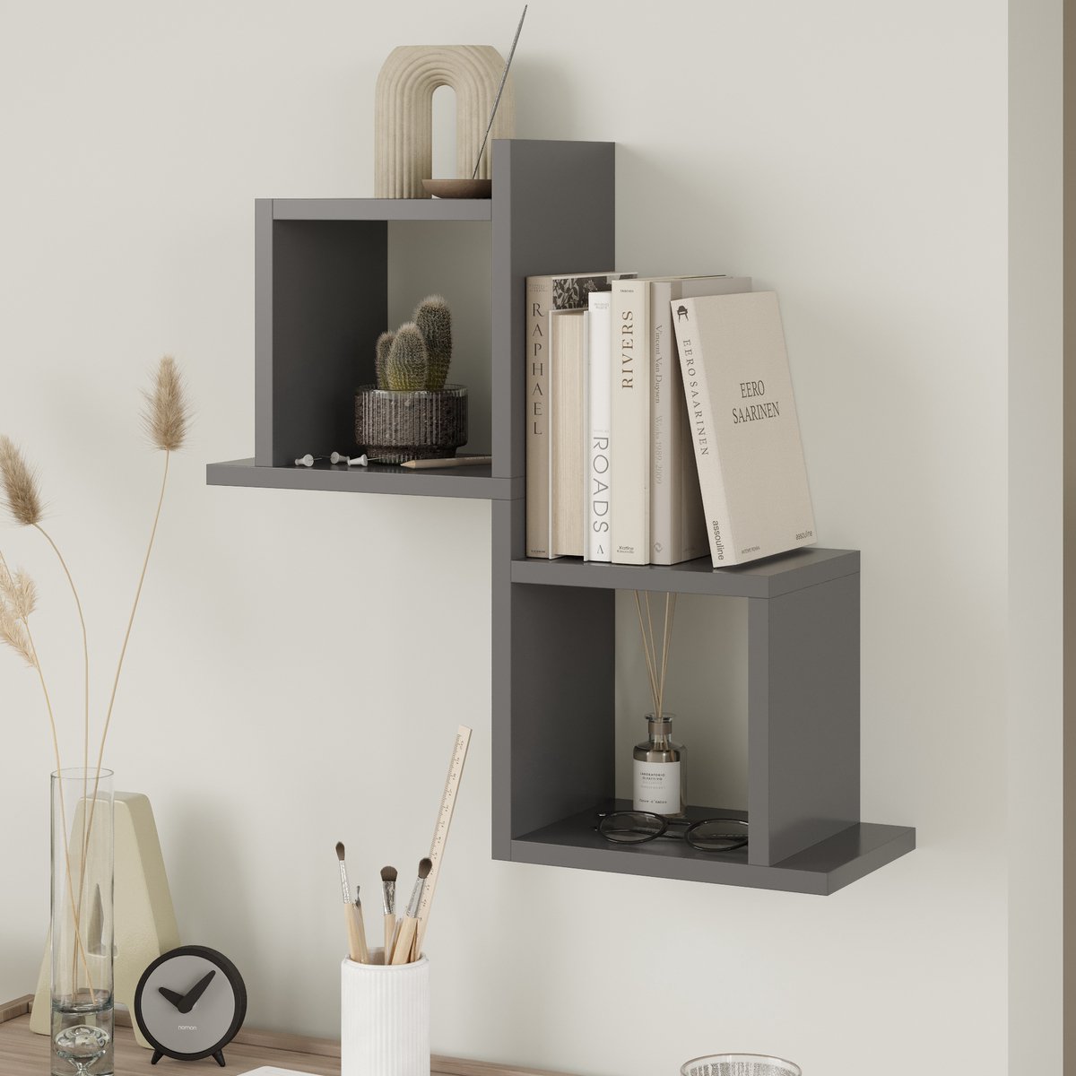 Wandbox – Set van 2 – Antraciet – Modulaire Wandrekken – Capri
