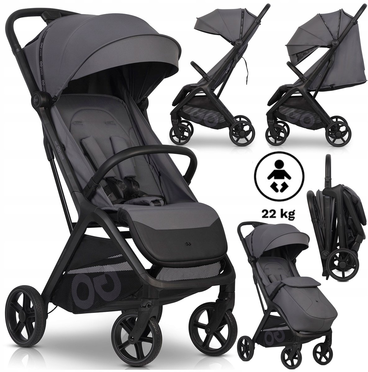 EasyGo TRIX kinderbuggy - licht van gewicht, 0-22 kg, inclusief accessoires