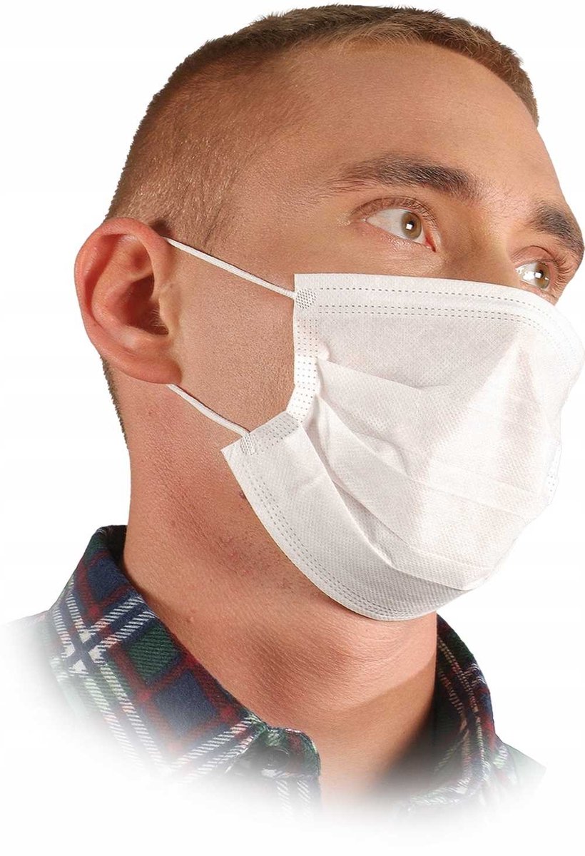 Reis 3-laags hygiënemasker - Wit, Universeel, met neusbiegel