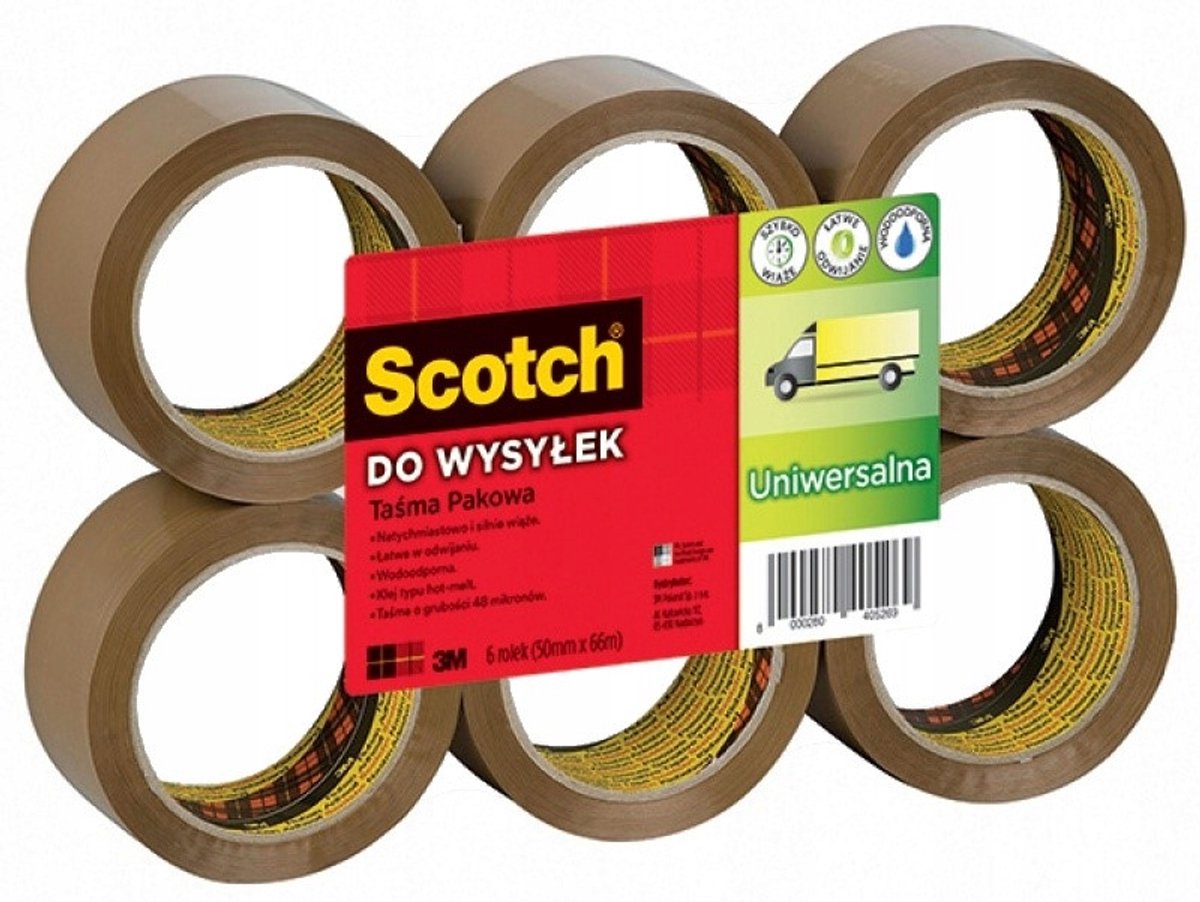 3M Scotch 371 Bruine Pakkingstape - 6 rollen, 48 mm x 66 m