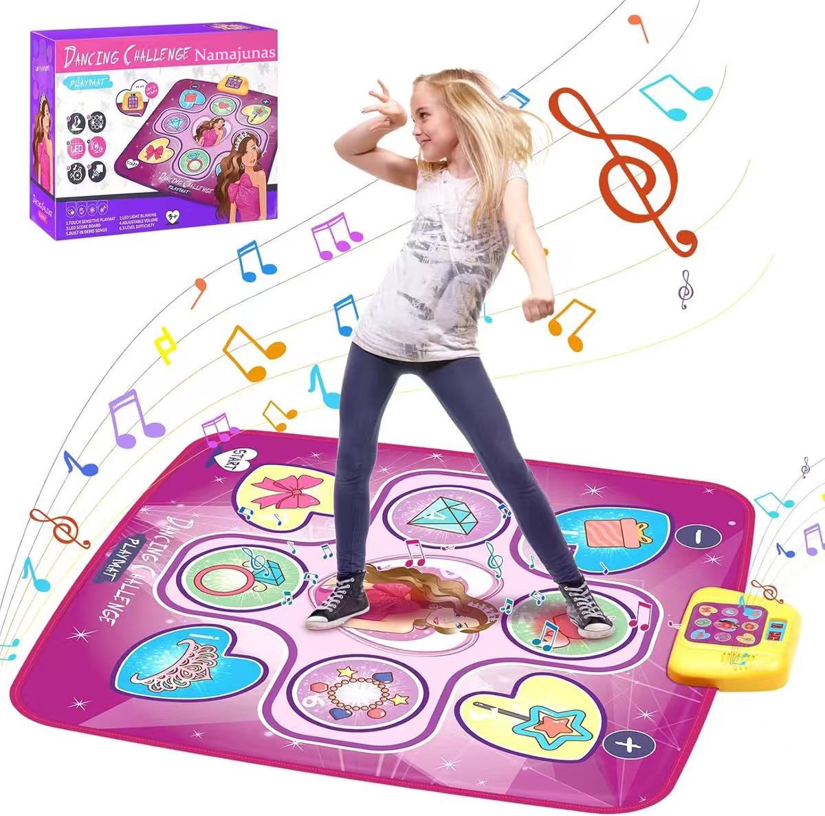 Namajunas - Dansmat voor meisjes - Muziekmat - Interactieve Speelmat - Dans Speelgoed voor Meisjes Kinderen 3-9+ Jaar - Cadeau - met LED-verlichting, instelbaar volume, ingebouwde muziek, 3 uitdagingsniveaus